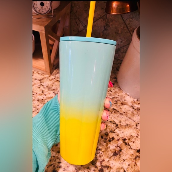 Starbucks Ombre Scalloped Stainless Tumbler Yellow Blue Steel Cup 24oz NWT 2021 - Picture 10 of 11